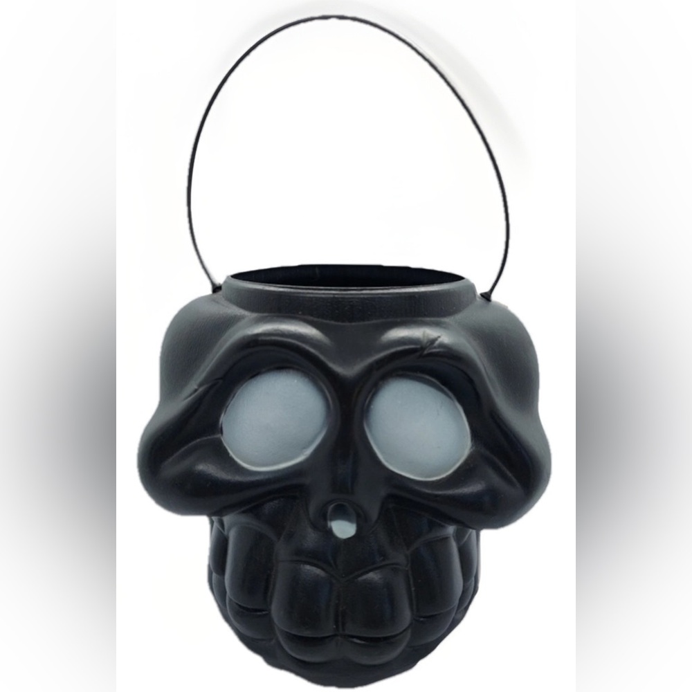 Vintage Black Skull Blow Mold Trick Or Treat / Halloween Bucket